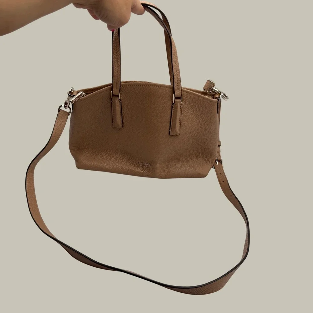 Kate Spade Satchel Small Beige Pebbled Leather Crossbody Minimalist Luxury‎ Bag